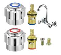 2 Sets Chrome Plated Red and Blue Tap Top Head Cover, Standard Hot & Cold Tap, Rreplacement tap Heads for Leaking Aging Taps(2 handwheels, 2 Valve cores, 2 Screws)