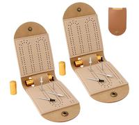 2 Sets Cribbage Board Game Set, Portable Travel Foldable PU Mini 2 Track Cribbage Board with 8 Metal Pegs and 2 Storage Slots Accessories Ideal for Family and Friends