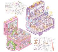 2 Sets DIY 3D House Stickers Large Multi-Layer 3D Sticker Scene, Make Your Own Sticker Miniature House Landscaping Sticker Funny Cartoon Scene Stickers for Relief Stress Pass The Time