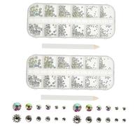 2 Sets DIY Nail Rhinestones for Nail Art Face Gems Craft Decoration Compartment Glass Flat Back Crystals with Dotting Pens Versatile for Makeup Accessories
