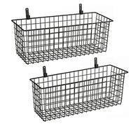 2 Sets Extra Large Hanging Wall Basket, Black Metal Wire Baskets with Steel Hooks for Organizing, WallmountedFruit Vegetable Toy Snack Storage, Home Kitchen Bathroom Laundry Pantry Organizer