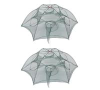 2 Sets Foldable Crawfish Trap Cage with 6 Holes, Portable Mesh Net | Instant Deployment, Night Visibility, Reinforced Thickened Lines, Fluorescent Markers, for Lake and River Use