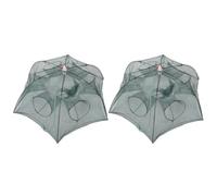 2 Sets Foldable Crawfish Trap Net with 6 Holes for River Bay Use | Mesh Fabric, Fluorescent Markers, Reinforced Lines, Collapsible Build, Evening to Dawn Visibility, Portable