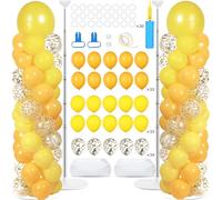 2 Sets Golden Yellow Balloon Column Stand Kit with 100 Balloons Adjustable Balloon Tower Stand with Bases for Floor Confetti Balloons Column Kit for Graduation Birthday Appreciation Party Decor