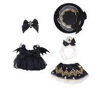 2 Sets Halloween Doll Clothes, Gothic Outfits for 17cm Doll Witch Hat Magic Dress & Black Demon Dress Cross Hair Clip for Collectors Fans Display Accessories