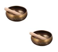 2 Sets Handmade Buddhist Sound Bowl Work Desk Decor Music Decor Hand Decor Singing Bowl and Wooden Yoga Singing Bowl Gong Bowl Prayer Sound Bowl Buddha Sound Bowl Clapper Household