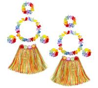 2 Sets Hawaiian Fancy Dress, Include Grass Skirts & Head Garland & Hand Garlands & Necklack, Hawaiian Party Decorations for Adults and Kids, Moana Hula Costume for Women, Party Supplies Multicolor