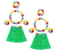 2 Sets Hawaiian Fancy Dress, Include Grass Skirts & Head Garland & Hand Garlands & Necklack, Hawaiian Party Decorations for Adults and Kids, Tropical Moana Hula Costume for Women, Party Supplies Green