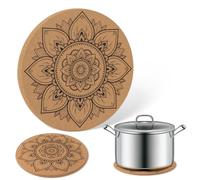 2 Sets Heat Trivet 19cm Cork Trivet Mandala Coasters Table Heat Resistant Mat Hot Pads for Kitchen Cooking Dining Table Home Supplies