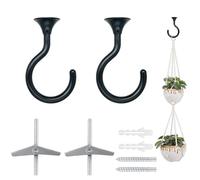 2 Sets Heavy Duty Swag Ceiling Hooks with Hardware for Hanging Plants, Cavity Wall Fixing, Easy Installation, Holds Up to 30lbs, Ideal for Home & Garden (2 Sets, Black)