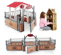 2 Sets Horse Stable Playset, Plastic Gazebo & Fence Model, Imaginary and Creative Horse Toys Educational Accessories for Farm Play, Urlaubsdekor