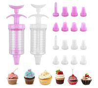 2 Sets Icing Syringe and Nozzles Set Icing Piping Kit Icing Syringe Set with 16pcs Plastic Piping Nozzle Dessert Decorator Cake Decoration Tool for Cupcake Cream DIY Baking Lover Gift