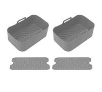 2 Sets Kitchen Fryer Silicone Basket and Mat Reusable Non Stick Rectangular Air Oven Accessories for Ninja DZ201 Foodi 8QT (Grey)