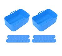 2 Sets Kitchen Fryer Silicone Basket and Mat Reusable Non Stick Rectangular Air Oven Accessories for Ninja DZ201 Foodi 8QT (Blue)