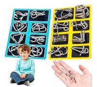2 Sets Metal Puzzle, 16Pcs Wire Lock Puzzle Alloy Brain Teaser Puzzles Link Unlock Interlock Game Chinese Ring Trick Toy for Party Favor Kids Adults, Yellow + Blue