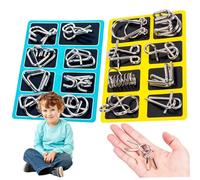 2 Sets Metal Puzzle, 16Pcs Wire Lock Puzzle Alloy Brain Teaser Puzzles Link Unlock Interlock Game Chinese Ring Trick Toy for Party Favor Kids Adults, Yellow + Blue