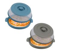 2 Sets Microwave Splatter Plate Cover for food with Base Mat, Collapsible Vented Silicone Splatter Guard Lid Vegetable Fruit Colander BPA-Free Kitchen Gadget for Even Heating