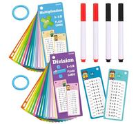 2 Sets Multiplication Tables for Kids, Times Tables Poster, Flash Cards Division, Times Table, Time Tables for Kids 0-12, Math Flash Cards with 4 Pens,Math Learning Tools for Home and Classroom