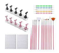2 Sets Nail Stand 15-Pack Nail Art Brushes 5-Pack Color Painting Drill Pens 2 Sheets of Double-sided Tape for Nail Support Nail Holder(Black/Pink)