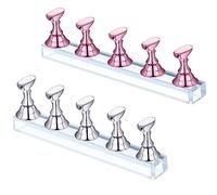 2 Sets Nail Stand Display - Magnetic Nail Tips Stand - Acrylic Nail Art Practice Stands - Acrylic Nail Display Stand,Nail Practice Holders,Nail Stands for Painting Nails for Homes&Salons (pink+silver)