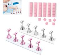 2 Sets Nail Stand Display, Magnetic Nail Tips Stand, Nail Stands for Painting Nails, Acrylic Nail Display Stand, with 30 Pcs Reusable Sticky Putty, for False Nail Manicure Tool, Pink and Silver