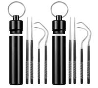 2 Sets of Black Metal Titanium Toothpick Pocket Travel Portable Sets Reusable Stainless Steel Toothpick with Holder for Outdoor Picnics and Camping