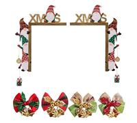 2 Sets of Christmas Door Frame Decoration and 4 Bell Bows, Cute Dwarf Shape, Wooden Fun Sticker Design, Can Be Fil with Ornaments.