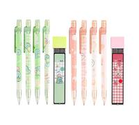2 Sets of Cute Cartoon Press Pencils, with Refills, Dinosaur Peach Pattern, Creative Student Writing Stationery, Suitable for Office and School Supplies.