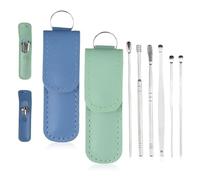 2 Sets of Ear Cleaning Tool, Ear Wax Removal Tool, Clean Earcurette, Professional Earwax Removal Kit, Suitable for Adults and Children, Mini Portable, Blue, Green