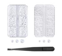 2 Sets of Nail Accessories and 1 Piece of Tweezers, Manicure Accessories, Flat Back Pearls, Nail Pearls, Pearls for Nails, 2mm/3mm/4mm (White)
