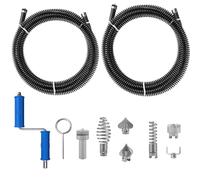 2 Sets of Pipe Cleaning Spiral for Electric Pipe Cleaning Machine, 5 m, Spiral Diameter 12 mm, with 8 Pieces Drain Cleaner, Cutting Head and Manual Adapters