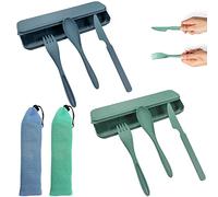 2 Sets of Reusable Cutlery Set, 2 Cutlery Storage Bags, Portable Fork, Knife and Spoon Set, Suitable for Use in Travel, Picnic, School