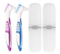 2 Sets Portable Double Sided Denture Brush Plastic Compact Miniature | Fine Bristle Design, Versatile Personal Cleaning Use, Beautifully Crafted Interesting Appearance