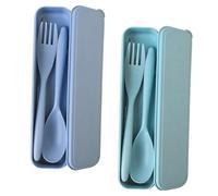 2 Sets Portable Reusable Cutlery Set with Case - Eco-Friendly Plastic Utensils for Lunch Box, Travel & Office - Compact Flatware Kit for On-The-Go Dining