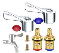 2 Sets Quarter Turn Tap Valves Cartridges with Metal Lever Heads Universal 1/2" Replacement Tap Valves Brass Ceramic Disc Cartridges Insert Set for Kitchen Bathroom Faucet Bid Tap - Chrome Plated