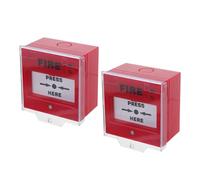2 Sets Red Manual Fire Alarm Call Point Button for Office Buildings | Plastic Body with Cover, High Sensitivity Buzzer, Connects to Alarm System for Public Spaces