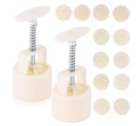 2 Sets Round Mooncake Mold, 75g Round Cookie & Pastry Cutter Mold Set with 12 Stamps, DIY Hand Pressure Flower Cookie Cutters for Baking Cake Cookie Biscuit Dessert and Holiday Treats