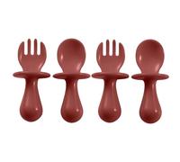 2 Sets Self Feed Baby Utensils, Silicone Self Feeding Utensil, Easy Grip Training Spoons Forks, Suitable for Babies Over 6 Months Old Two Forks Two Spoons - Sauce Red