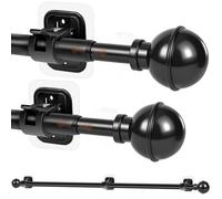 2 Sets Short Curtain Rod Brackets, No Drilling, 77-210 cm, Telescopic Curtain Rail, No Drilling, Extendable Black Curtain Rod Holder, Adjustable Curtain Rod for Gluing, Wall Mounting, Kitchen