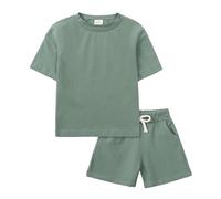 2 Sets Short Sleeve T-Shirt and Shorts Boys Clothing Loose Athletic Performance Crew Neck T-Shirt and Short Outfits Size 3-16 (2 Piece) Sport Casual Summer Outfits