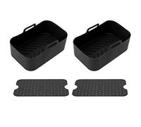 2 Sets Silicone Fryer Basket and Mat for Ninja DZ201 Foodi 8QT, Reusable Non Stick Rectangular Air Oven Accessories with Heat Resistant up to 450°F (Black)