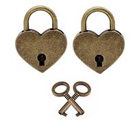 2 Sets Small Metal Heart Shaped Padlock Antique Padlocks Tiny Luggage Bag Diary Lock with Keys Antique Padlock for Treasure Chest Jewelry Box Notebook Wood Box