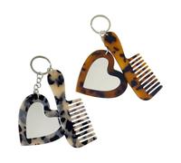 2 Sets Small Mirror and Comb Keychains Heart Mirror Purse Charms Pocket Hair Comb with Keyring Small Travel Vanity Mirror with Key Ring Hairdresser Keychain Handbag Ornament Accessories Brown