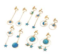 2 Sets Small Planet Design Gold-plated Earring Set:Hypoallergenic Hanging Ring,Exquisite Multi-perforated Gift for Women