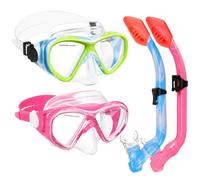 2 Sets Snorkeling Gear for Kids, Snorkel Set for Kids Age 6-14, Dry Top Snorkel Mask Set for Teens Boys Girls Junior Tempered Glass Diving Goggles