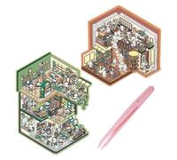 2 Sets Sticker Therapy 3D Sticker Scene 3D House Stickers Scene Stickers Fun DIY Stacking Scene Stickers with Tweezers for Mobile Phone Cases Laptops (Panda Home Daily & Cute Rabbit Reading Room)