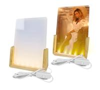 2 Sets Sublimation Acrylic Blank Photo Frame with U Shaped LED Wooden Base, Blanks LED Night Lights Picture Frames for Christmas Valentine's Day Wedding
