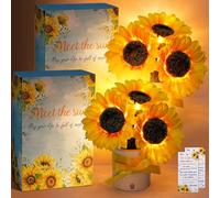 2 Sets Sunflower LED Lamp USB Rechargeable Touch Night Light, Sunflower Gifts for Women 3 Color Dimmable with Cards, Ribbons Gift Boxes Battery Flower Decor for Bedroom Birthday Mother's Day Mom Gifts