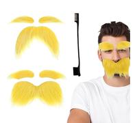 2 Sets Yellow Moustache and Eyebrow Set Moustache for Gluing Lorax Costume Moustache Fake Beard for Men Women Novelty Moustache Party with Brushes