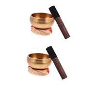 2 Sets Yoga Meditation Bowl Meditation Sound Bowls Buddha Sound Bowl Tibetan Gong Chakra Prayer Bowl Tibetan Bell Copper Bowl Yoga Sounds Bowl Stuff Zen Bowl Wood Bronze Chime